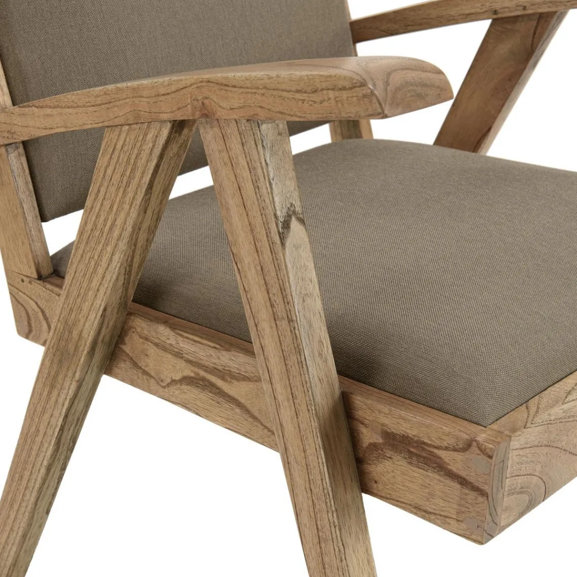 Macabane Fauteuil en Mindi, assise en tissu chiné DAK Kaki