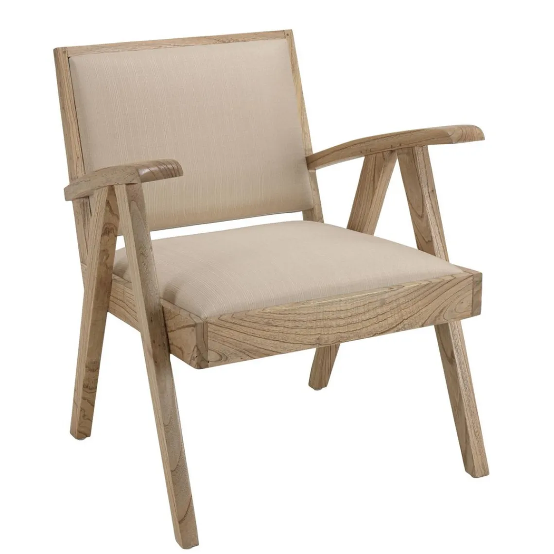 Macabane Fauteuil en Mindi, assise en tissu texturé Beige Outlet