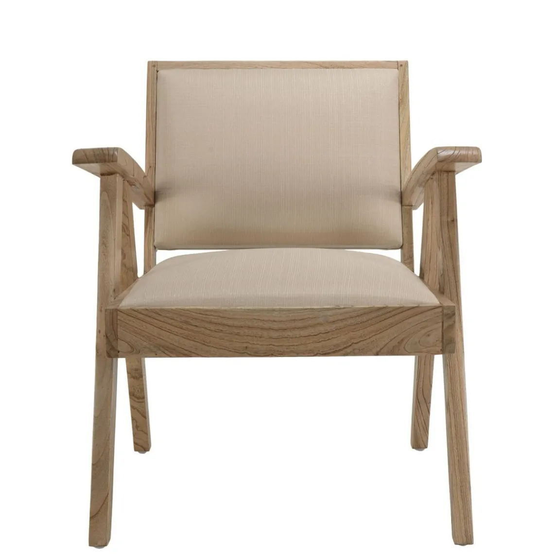Macabane Fauteuil en Mindi, assise en tissu texturé Beige Outlet