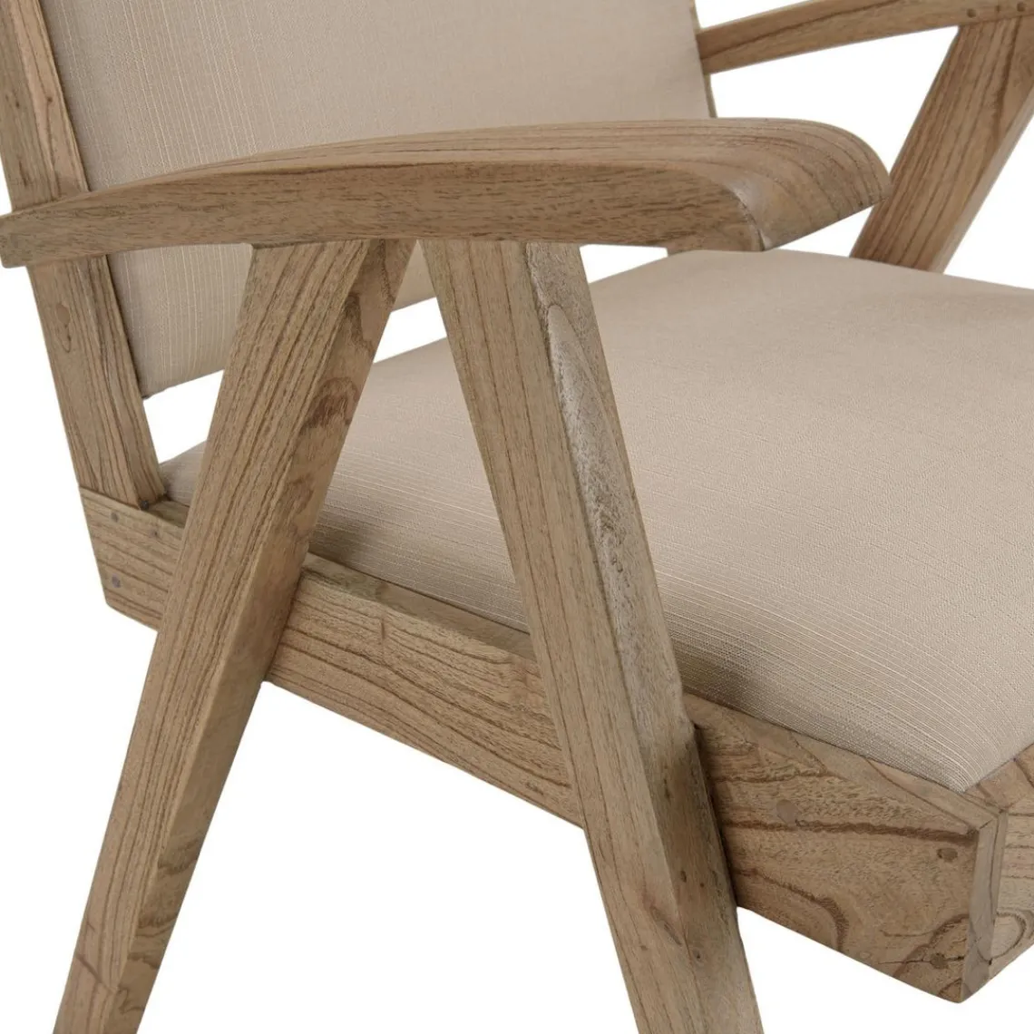 Macabane Fauteuil en Mindi, assise en tissu texturé Beige Outlet