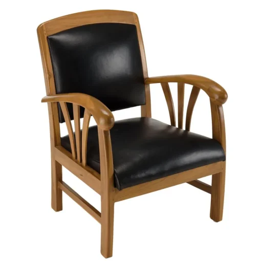 Macabane Fauteuil en teck et cuir style colonial - Noir Best