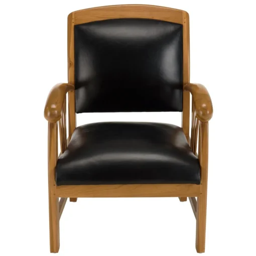 Macabane Fauteuil en teck et cuir style colonial - Noir Best