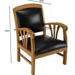Macabane Fauteuil en teck et cuir style colonial - Noir Best