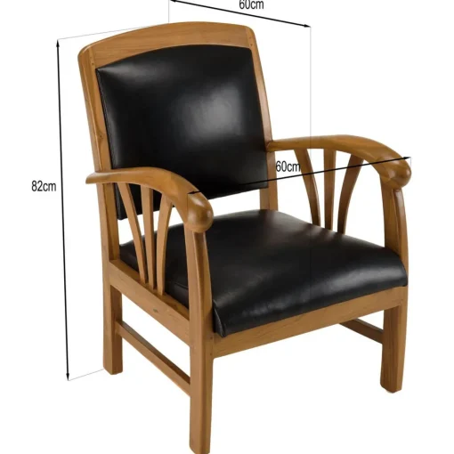 Macabane Fauteuil en teck et cuir style colonial - Noir Best