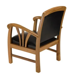 Macabane Fauteuil en teck et cuir style colonial - Noir Best