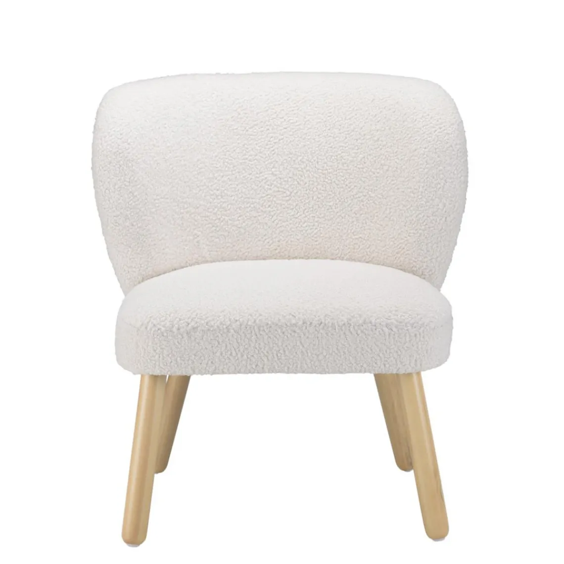 Macabane Fauteuil en tissu bouclette blanc pieds en bois Best