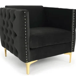 3S. x Home Fauteuil Joshua Velours Noir Clearance