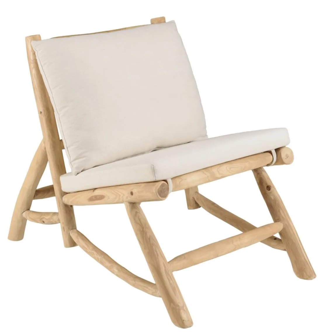 Macabane Fauteuil lounge en branches de Teck naturel avec coussin blanc WILL Best