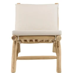 Macabane Fauteuil lounge en branches de Teck naturel avec coussin blanc WILL Best