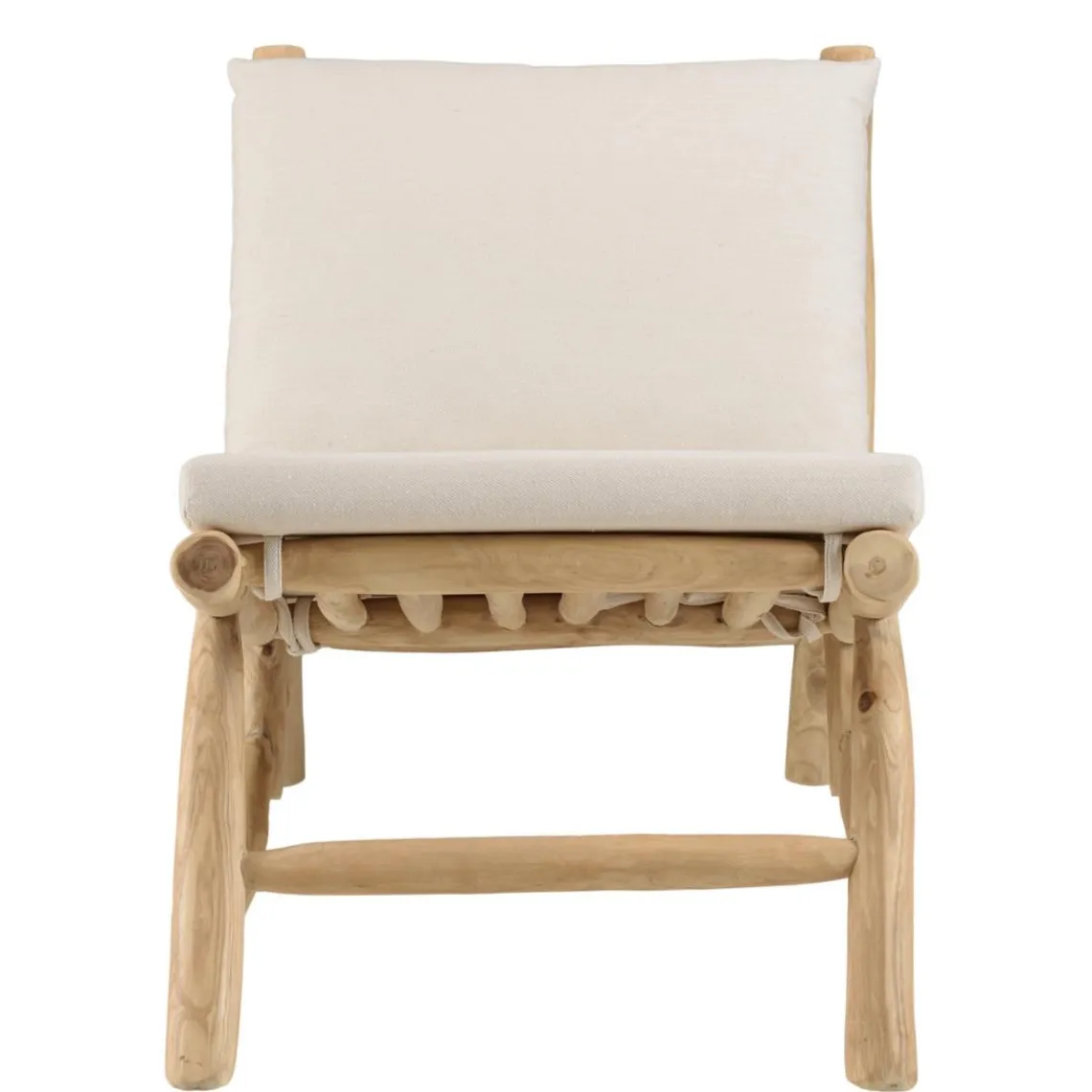 Macabane Fauteuil lounge en branches de Teck naturel avec coussin blanc WILL Best