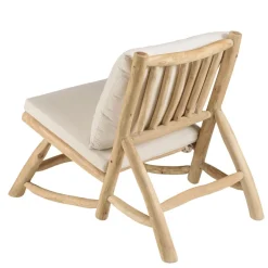 Macabane Fauteuil lounge en branches de Teck naturel avec coussin blanc WILL Best