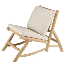 Macabane Fauteuil lounge en branches de Teck naturel avec coussin blanc WILL Best