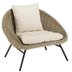 Macabane Fauteuil lounge en kubu coussin d'assise blanc pieds métal noir KALLY Gris