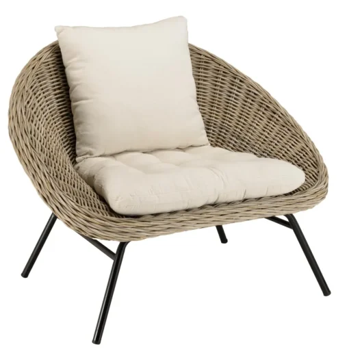 Macabane Fauteuil lounge en kubu coussin d'assise blanc pieds métal noir KALLY Gris