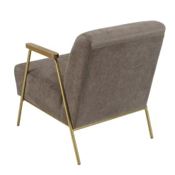 Macabane Fauteuil lounge tissu taupe métal doré accoudoirs bois New