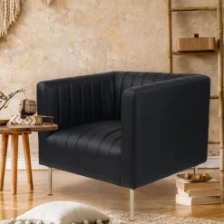 3S. x Home Fauteuil moderne à coutures verticales Sacramento Simili Noir Sale