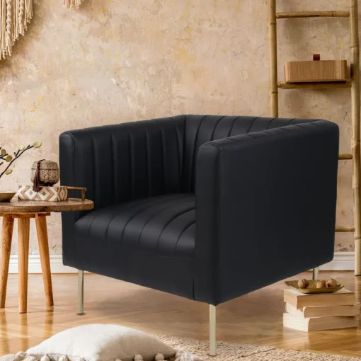 3S. x Home Fauteuil moderne à coutures verticales Sacramento Simili Noir Sale