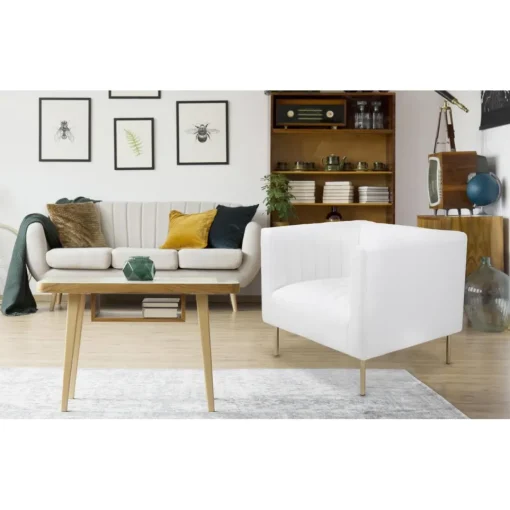 3S. x Home Fauteuil moderne à coutures verticales Sacramento Simili blanc Hot