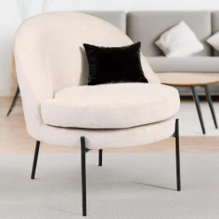 3S. x Home Fauteuil moderne au dossier arrondi Thiago Tissu Beige Clearance