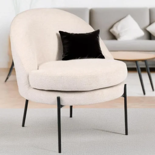 3S. x Home Fauteuil moderne au dossier arrondi Thiago Tissu Beige Clearance