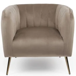 3S. x Home Fauteuil moderne Bombaro pieds métal doré et Velours Taupe Best