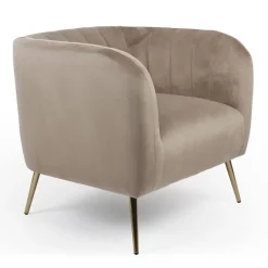 3S. x Home Fauteuil moderne Bombaro pieds métal doré et Velours Taupe Best
