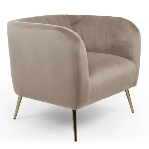 3S. x Home Fauteuil moderne Bombaro pieds métal doré et Velours Taupe Best