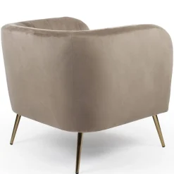 3S. x Home Fauteuil moderne Bombaro pieds métal doré et Velours Taupe Best