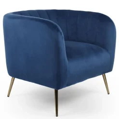 3S. x Home Fauteuil moderne Bombaro pieds métal doré et Velours Bleu
