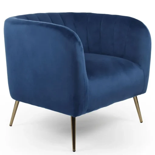 3S. x Home Fauteuil moderne Bombaro pieds métal doré et Velours Bleu
