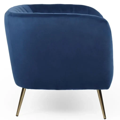 3S. x Home Fauteuil moderne Bombaro pieds métal doré et Velours Bleu