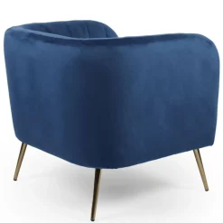 3S. x Home Fauteuil moderne Bombaro pieds métal doré et Velours Bleu