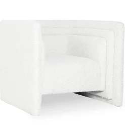 3S. x Home Fauteuil moderne style cubique Fredonia Tissu bouclette Crème New