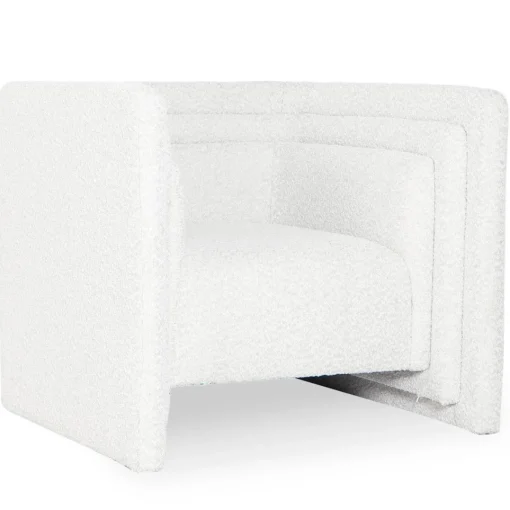 3S. x Home Fauteuil moderne style cubique Fredonia Tissu bouclette Crème New