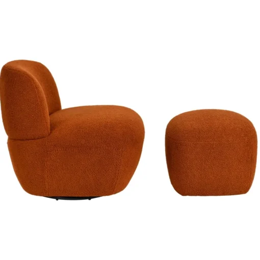 3S. x Home Fauteuil pivotant en bouclette épaisse terracotta Lana Sale