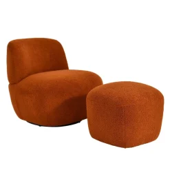 3S. x Home Fauteuil pivotant en bouclette épaisse terracotta Lana Sale