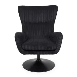 3S. x Home Fauteuil pivotant style bergère Arthuro Velours côtelé Noir Discount