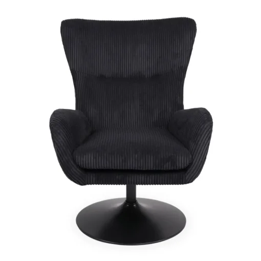 3S. x Home Fauteuil pivotant style bergère Arthuro Velours côtelé Noir Discount
