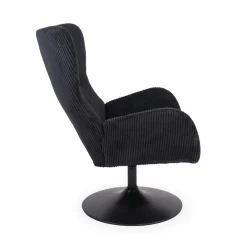 3S. x Home Fauteuil pivotant style bergère Arthuro Velours côtelé Noir Discount