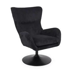 3S. x Home Fauteuil pivotant style bergère Arthuro Velours côtelé Noir Discount