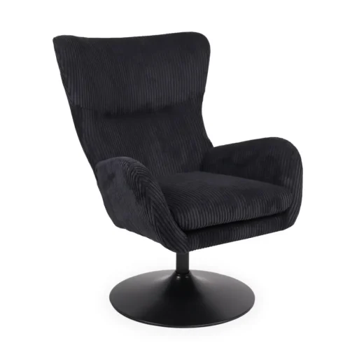 3S. x Home Fauteuil pivotant style bergère Arthuro Velours côtelé Noir Discount