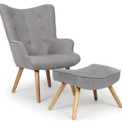 3S. x Home Fauteuil Scandinave + Pouf Tissu Gris CARQUIN Outlet
