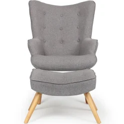 3S. x Home Fauteuil Scandinave + Pouf Tissu Gris CARQUIN Outlet