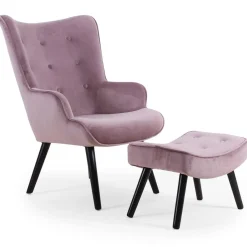 3S. x Home Fauteuil scandinave + pouf Velours Rose