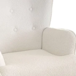 3S. x Home Fauteuil scandinave + pouf Lylou Tissu bouclette lainée Crème