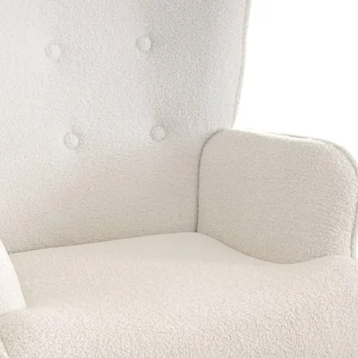 3S. x Home Fauteuil scandinave + pouf Lylou Tissu bouclette lainée Crème