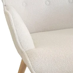 3S. x Home Fauteuil scandinave + pouf Lylou Tissu bouclette lainée Crème