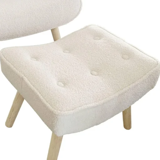 3S. x Home Fauteuil scandinave + pouf Lylou Tissu bouclette lainée Crème