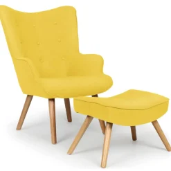 3S. x Home Fauteuil Scandinave + Pouf Tissu Jaune CARQUIN Clearance