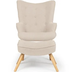 3S. x Home Fauteuil scandinave et pouf Tissu Beige LOUY Sale